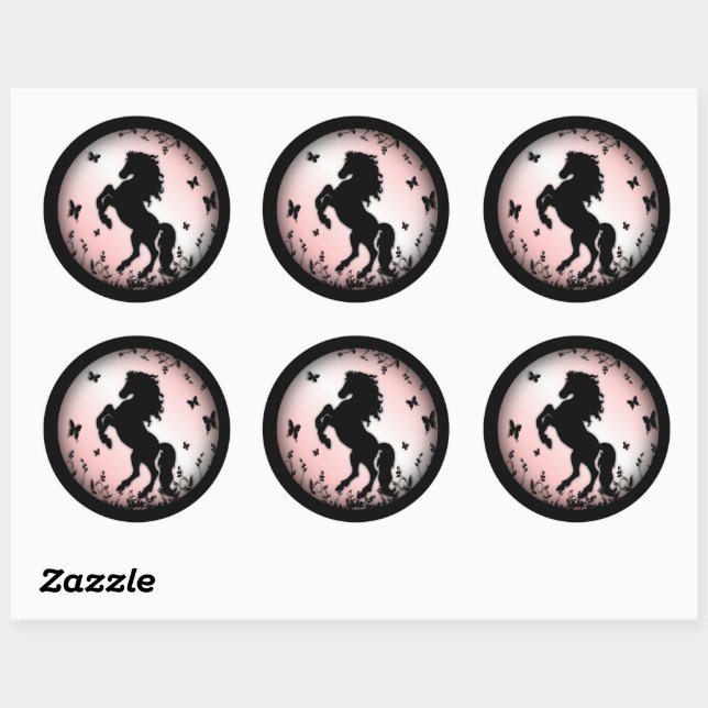 Rearing Black Stallion Pink Classic Round Sticker (Sheet)