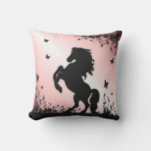 Rearing Black Stallion Pink Cushion