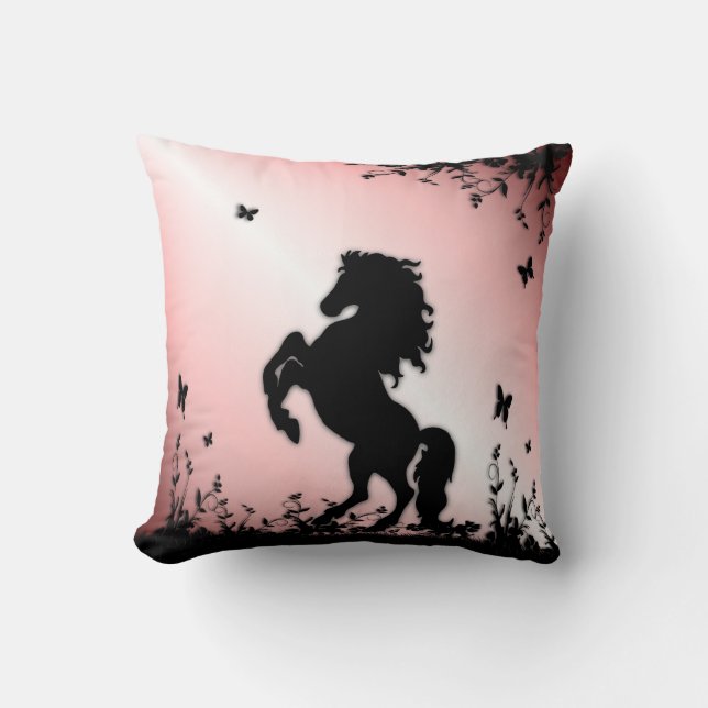 Rearing Black Stallion Pink Cushion (Front)