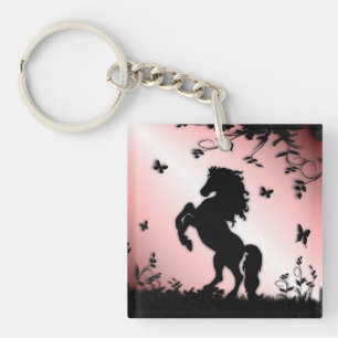 Rearing Black Stallion Pink Key Ring