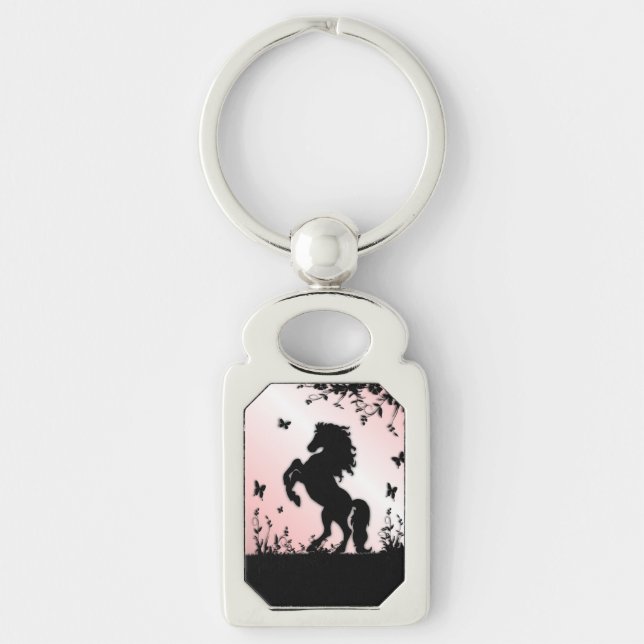 Rearing Black Stallion Pink Key Ring (Front)