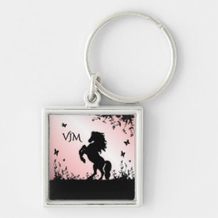 Rearing Black Stallion Pink Key Ring