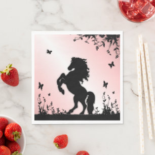 Rearing Black Stallion Pink Napkin