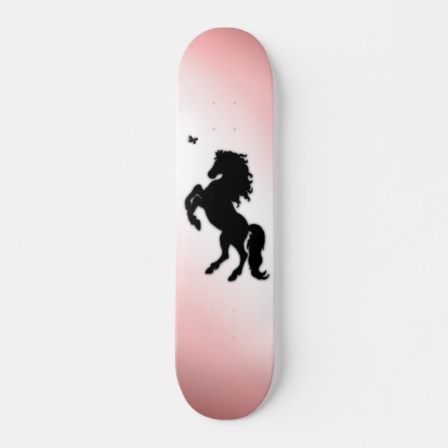 Rearing Black Stallion Pink Skateboard (Front)