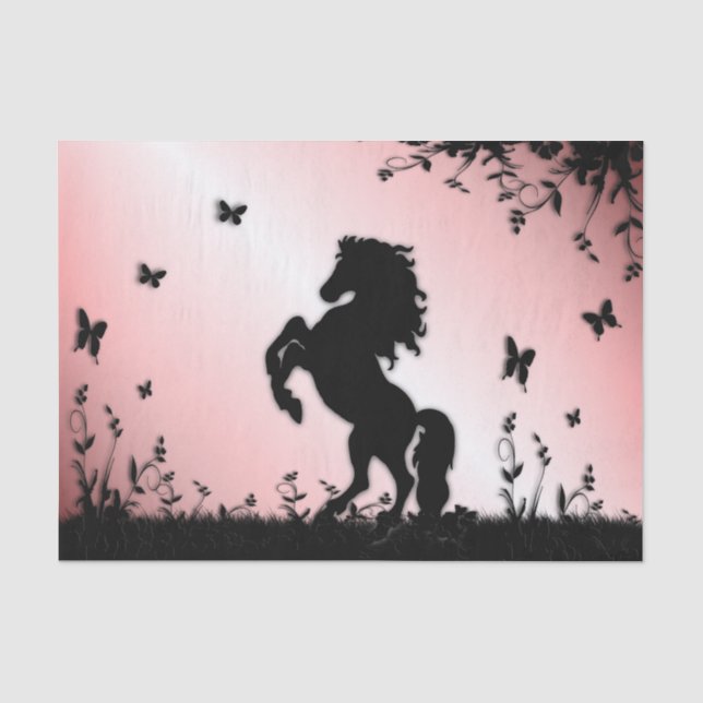 Rearing Black Stallion Pink Tissue Paper (Front)