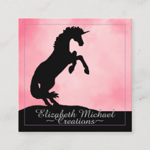 Rearing Black Unicorn (misty pink) Square Business Card