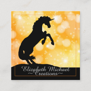 Rearing Black Unicorn (yellow stars) Square Business Card