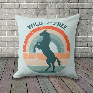 Rearing Blue Horse Retro Rainbow Wild Free Cushion