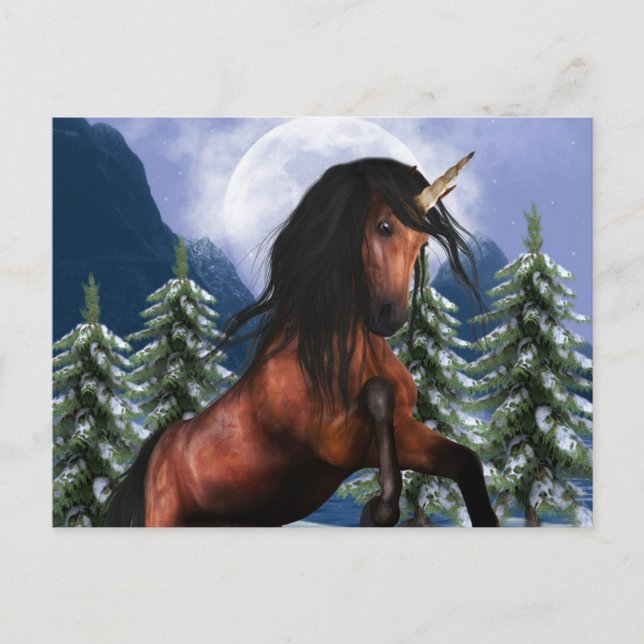 Rearing Chestnut Unicorn Postcard (Front)
