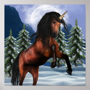 Rearing Chestnut Unicorn  Poster