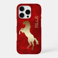Rearing Gold Horse Silhouette Red 