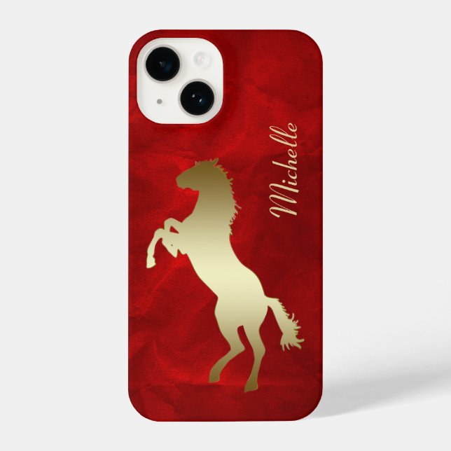 Rearing Gold Horse Silhouette Red  iPhone Case (Back)