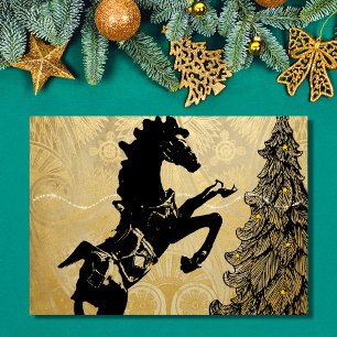 Rearing Horse and Christmas Tree Vintage Holiday Card