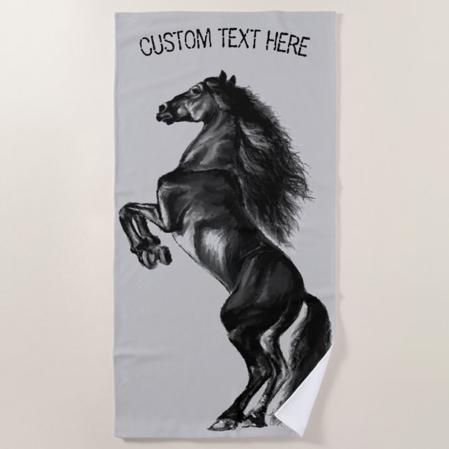 Rearing Horse Beach Towel - Custom Text and Colour (Front)