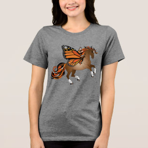 Rearing Horse with Monarch Butterfly Wings Tri-Blend Shirt