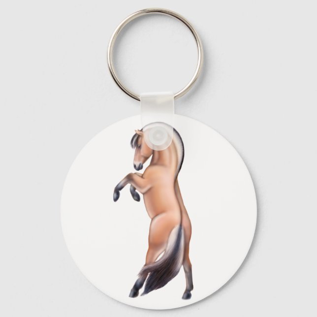 Rearing Norwegian Fjord Horse Keychain (Front)