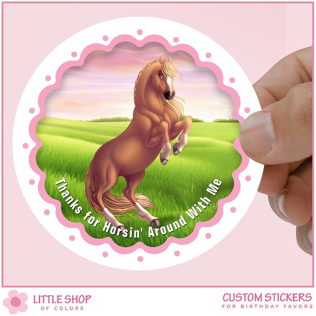Rearing Palomino Horse Pony Girl's Birthday Classic Round Sticker (Creator Uploaded)