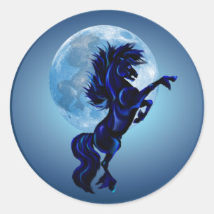 Rearing Stallion and Blue Moon-Sticker Classic Round Sticker