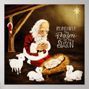 ‘Reason for the Season’ Baby Jesus with Santa Poster