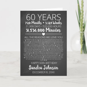 reasons we love you, 60 Reasons, 60th birthday Card