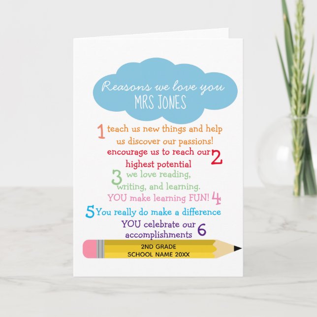 Reasons we love you teacher card (Front)