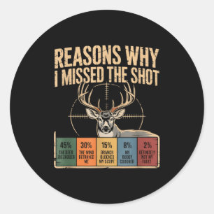 Reasons Why I Missed The Shot Funny Deer Hunting E Classic Round Sticker