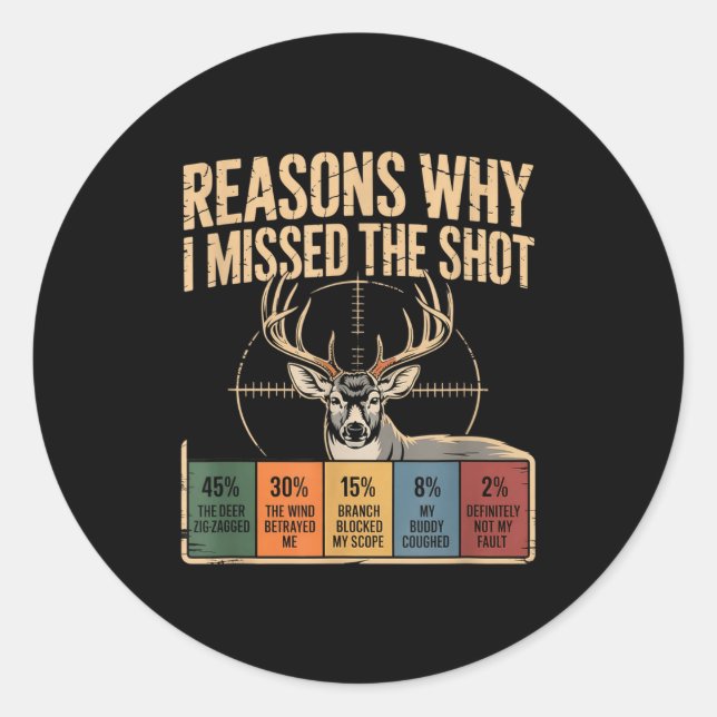 Reasons Why I Missed The Shot Funny Deer Hunting E Classic Round Sticker (Front)