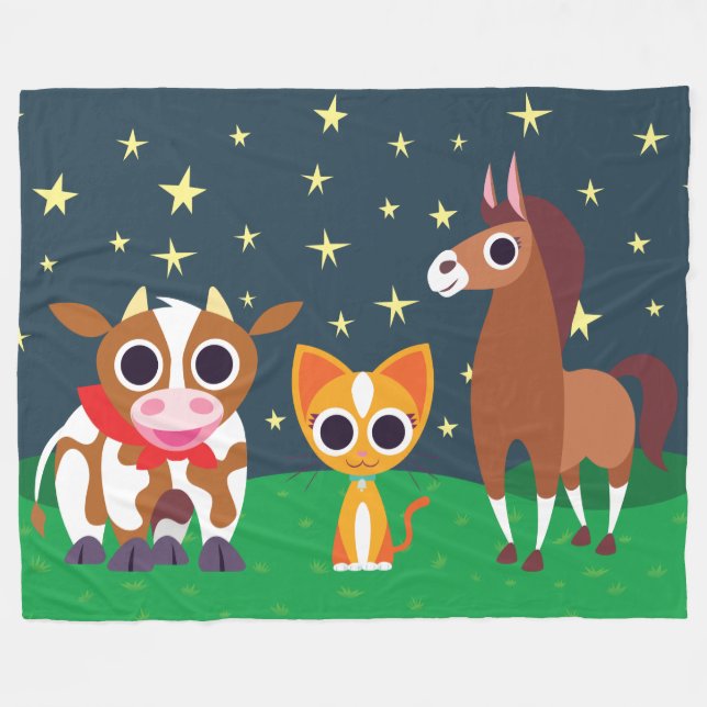 Reba, Purrl, and Zora at Night Fleece Blanket (Front (Horizontal))
