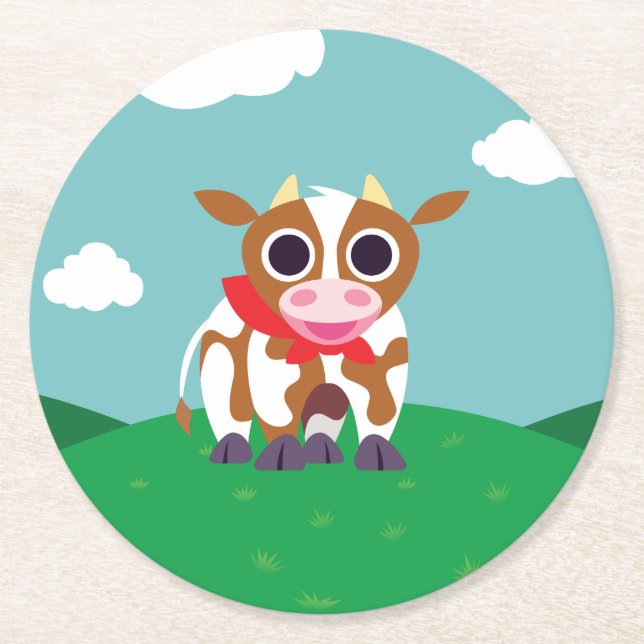 Reba the Cow Round Paper Coaster (Front)