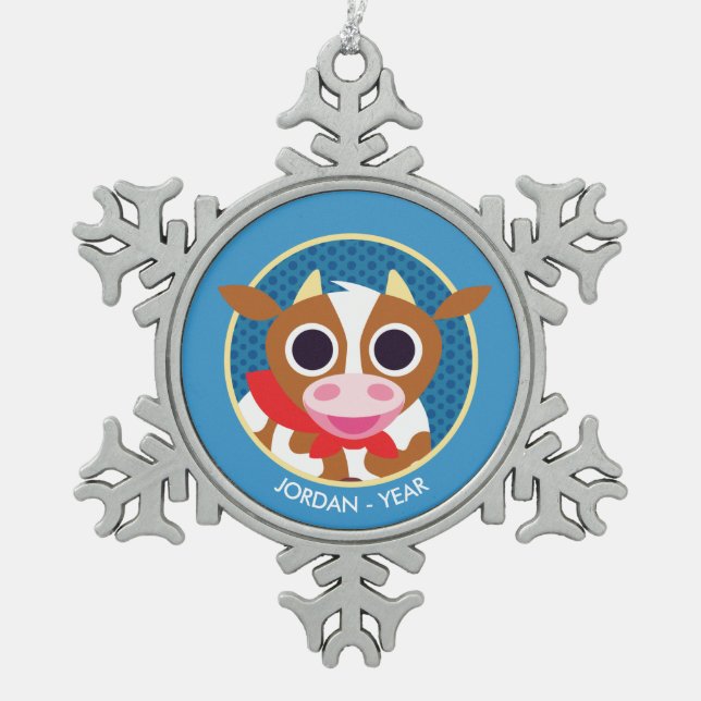 Reba the Cow Snowflake Pewter Christmas Ornament (Front)