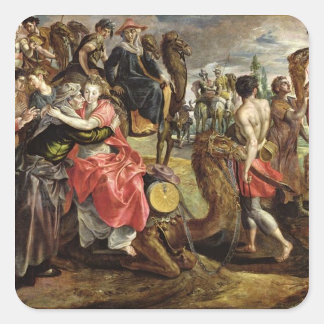 Rebecca Bidding Farewell to her Family, c.1562 Square Sticker (Front)