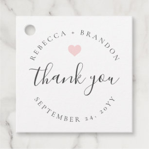 Rebecca Pink Heart Calligraphy Thank You Wedding Favour Tags