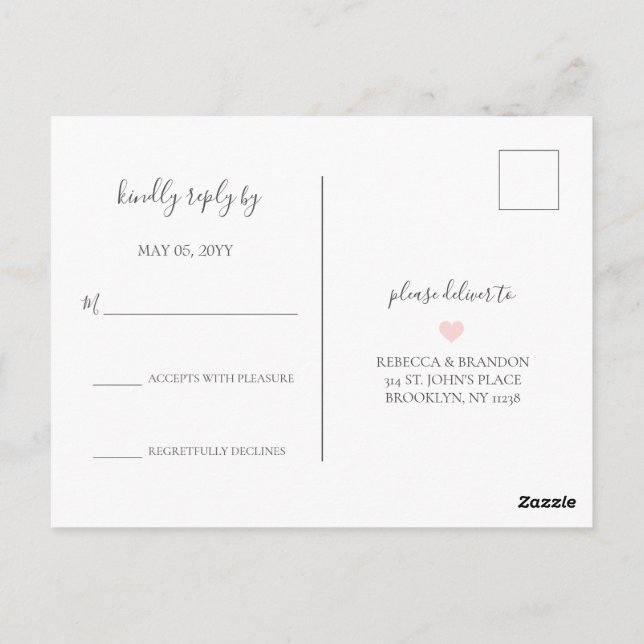 Rebecca Simple Elegant Calligraphy Wedding RSVP Postcard (Back)