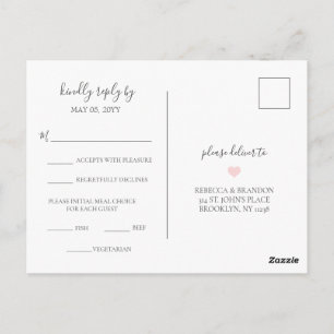 Rebecca Simple Elegant Meal Choice RSVP Wedding Postcard