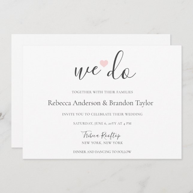 Rebecca Simple Modern We Do & Pink Heart Wedding I Invitation (Front/Back)