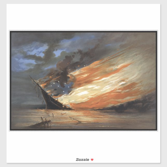 Rebel Civil War flagship on Fire of American flag  (Sheet)