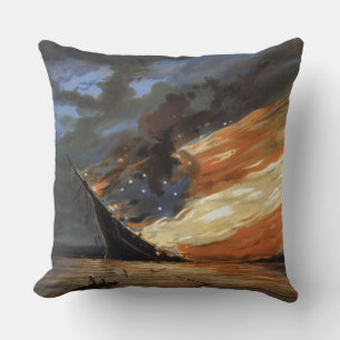 Rebel Civil War flagship on Fire of American flag Cushion