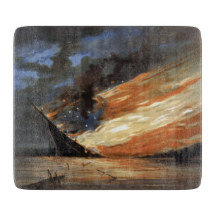 Rebel Civil War flagship on Fire of American flag Cutting Board