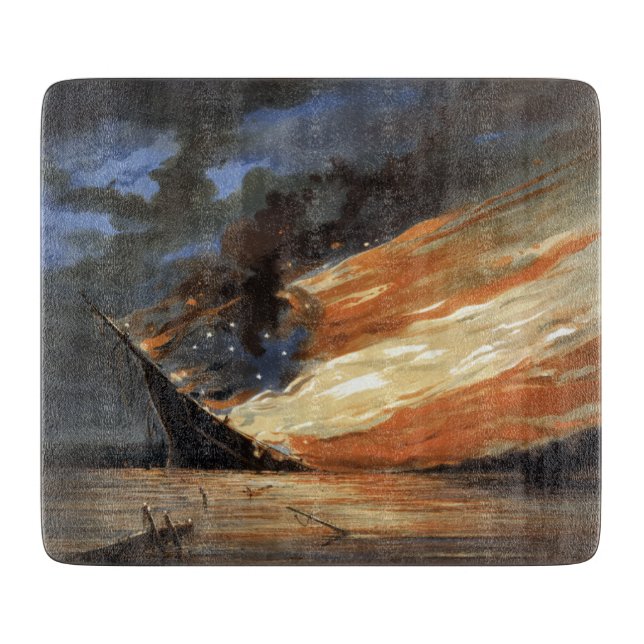 Rebel Civil War flagship on Fire of American flag  Cutting Board (Front)