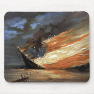 Rebel Civil War flagship on Fire of American flag Mouse Pad