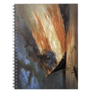 Rebel Civil War flagship on Fire of American flag Notebook