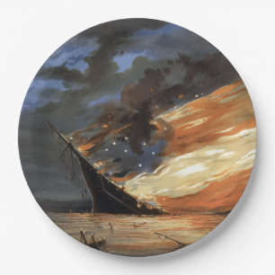 Rebel Civil War flagship on Fire of American flag Paper Plate