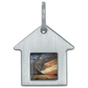 Rebel Civil War flagship on Fire of American flag Pet ID Tag
