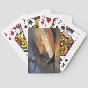 Rebel Civil War flagship on Fire of American flag  Playing Cards