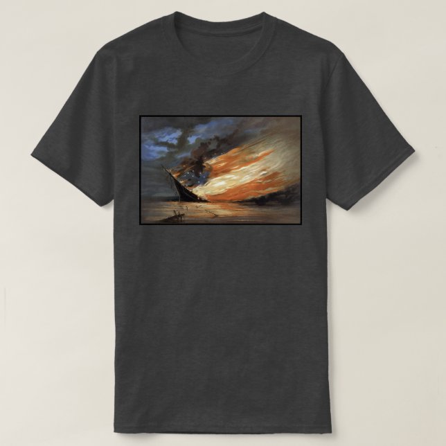 Rebel Civil War flagship on Fire of American flag  T-Shirt (Design Front)