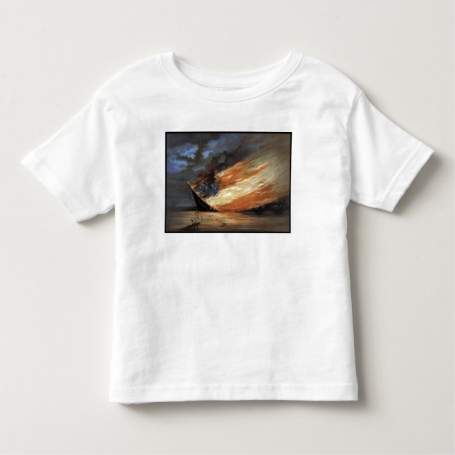 Rebel Civil War flagship on Fire of American flag Toddler T-Shirt (Front)