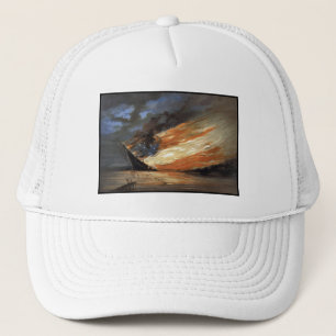 Rebel Civil War flagship on Fire of American flag Trucker Hat