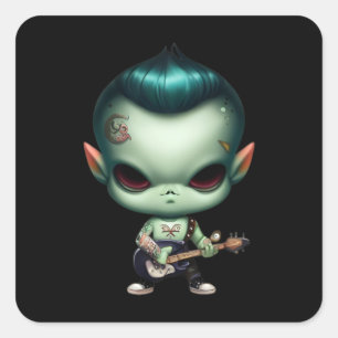 Rebel Green Alien Rockstar Square Sticker