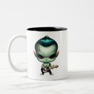 Rebel Green Alien Rockstar Two-Tone Coffee Mug