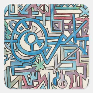 Rebel-Hand Painted Abstract Geometric Watercolor Square Sticker